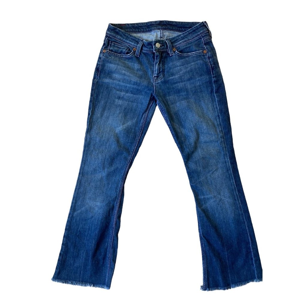 7 For All Kind Womens Jeans 26 Flynt Medium Wash Low Rise Straight Fringed Hem